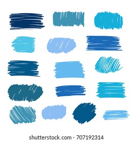 blue vector strokes of marker on white background 
