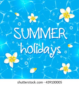 Blue vector summer background with tropical flowers in water. 