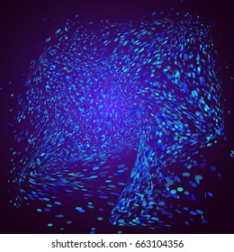 Blue vector swirl  dust on black background