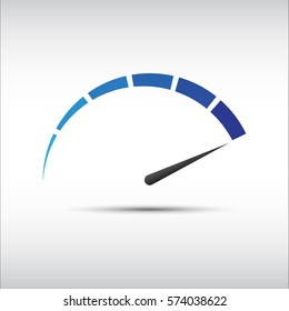 Blue vector tachometer,  speedometer icon, performance measurement symbol