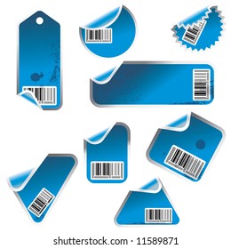 blue vector tag and sticker set with bar codes