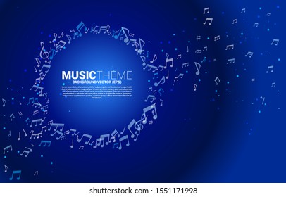 Blue Vector template banner and poster music melody note dancing flow . Concept background for song and concert theme.