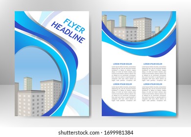 Diseño de plantilla vectorial azul para folletos de negocios, volante, póster, folleto, presentación, informe anual, portada de revista, formación en equipo. A4