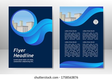 Diseño de plantillas de vector azul para folletos de negocios, volante, afiche, folleto, presentación, informe anual, portada de revista, formación de equipo. A4