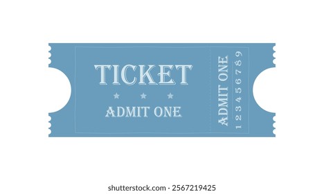 Blue vector template for ticket design. Admit one. Entrance to the event. Ticket to a movie, casino, circus, theater, festival, club, sport event, music, etc. Vector illustration eps 10.