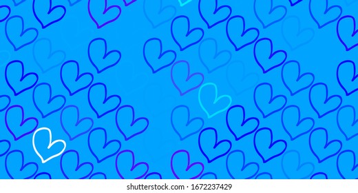  Textura vectorial azul con corazones encantadores. Hermosa ilustración de color con corazones en estilo de celebración. Plantilla para tarjetas postales de San Valentín.