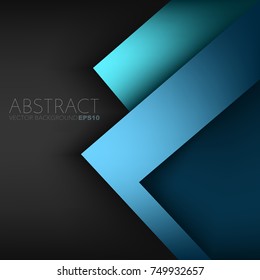 Blue vector triangle frame background with green turquoise arrow corner on black dark space for text and message design, overlap layer concept