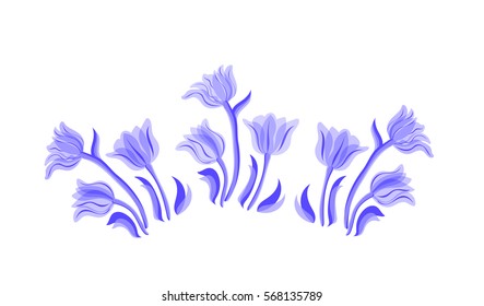 Blue vector tulips. Tulips flowers illustration. Vintage set. Isolated spring vintage tulip