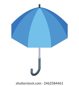 Blue vector umbrella illustration for rainy season protection and stylish fashion concept. Isolated flat design graphic element with modern artistic style and vibrant blue color