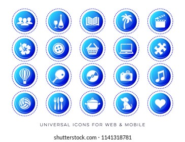 Blue vector universal leisure web and mobile icons