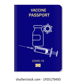 Blue vector vaccine passport. Document for tourism in time pandemic Covid-19. Vector illustration