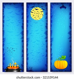 Blue vector vertical halloween banners set