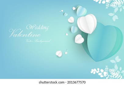 blue vector wallpaper.wedding and valentine vector.mini hearts paper cut design.