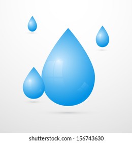 Blue Vector Water Drops Isolated on White Background 