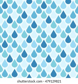 Blue Vector Water Drops Seamless Pattern. Background Wet Droplet Illustration