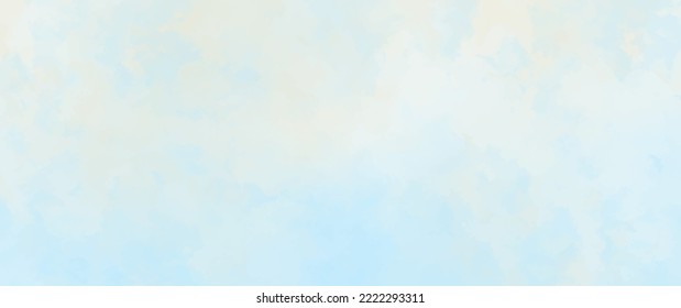 Blauer, Vektorwasserfarben-Kunsthintergrund mit weißen Wolken und blauem Himmel für Flyer, Karten, Poster, Cover oder Design-Inneneinrichtung. Handgezeichnete Vektorstruktur. Himmel. Aquarellbanner. Abstrakte Vorlage.	