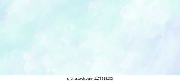 Blue vector watercolor art background with white and pink clouds and blue sky. Hand drawn vector texture. Heaven. Abstract template for flyers, cards, poster and cover design. Watercolour banner.