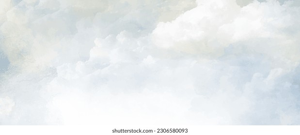 Antecedentes de arte de la acuarela vectorial azul con nubes blancas y cielo azul. Textura vectorial dibujada a mano. Cielo. Banner acuarela. Plantilla abstracta para volantes, tarjetas, afiches, portada o interiores de diseño.