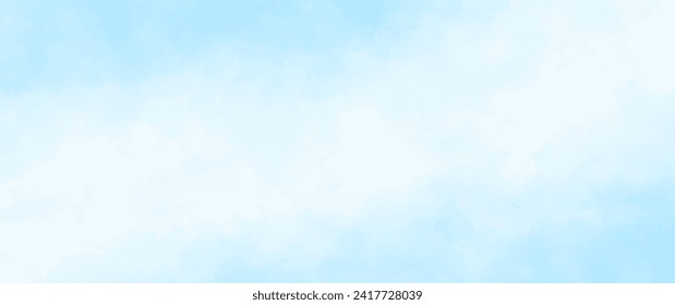 Blue vector watercolor art background with white clouds and blue sky. Hand drawn vector texture. Heaven. Watercolor banner. Abstract template for flyer, cards, poster, banner, cover or design interior