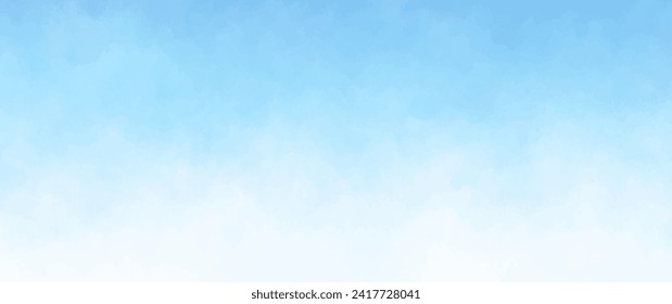 Blue vector watercolor art background with white clouds and blue sky. Hand drawn vector texture. Heaven. Watercolor banner. Abstract template for flyer, cards, poster, banner, cover or design interior