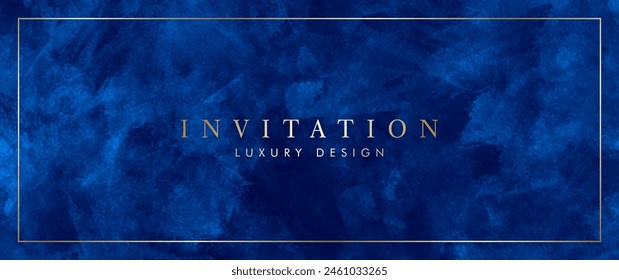 Blue vector watercolor art background. Blue Christmas watercolor template with brushstrokes and gold frame for flyer, poster, cards, invitation, business banner and cover design. Grunge illustration.