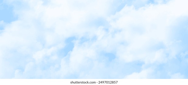 Blue vector watercolor art background with white clouds and blue sky. Hand drawn vector texture. Heaven. Watercolor banner. Abstract template for flyers, cards, poster, cover or design interior.
