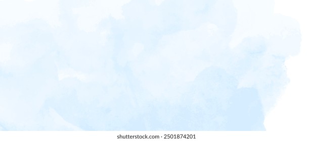 Blue vector watercolor art background with white clouds and blue sky. Hand drawn vector texture. Heaven. Blue watercolour banner. Template for flyers, cards, poster, cover.