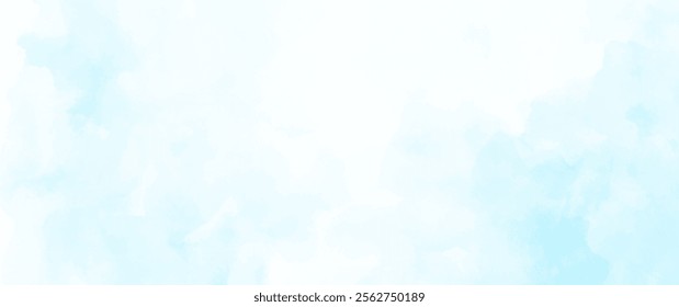 Blue vector watercolor art background with white clouds and blue sky. Hand drawn vector texture. Heaven. Watercolor banner. Abstract template for flyers, cards, poster, cover or design interior.