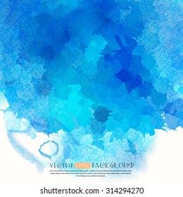 Blue vector watercolor background with texture of paper.  The illustration contains transparency and effects. EPS10