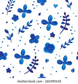 Blue Vector Watercolor Flower Pattern