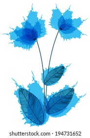 blue vector watercolor flowers isolated on white background