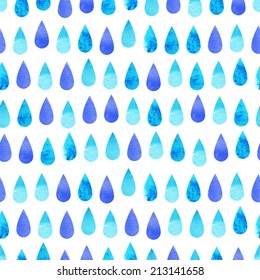 Blue vector watercolor grunge rain line seamless pattern, isolated background