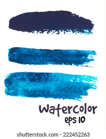 blue vector watercolor painted strokes on white