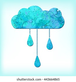 Blue vector   watercolor  rain cloud 