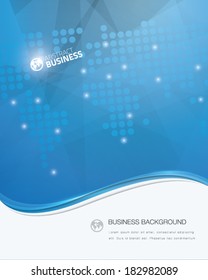 Blue vector wave business brochure template with white text area