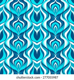 blue vector of wavy lines, seamless pattern with mirror applique