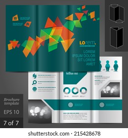 Blue vector white brochure template design with color triangles