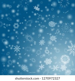Blue Vector Winter background with flay snowflakes
