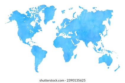 Blue vector world map in watercolor style