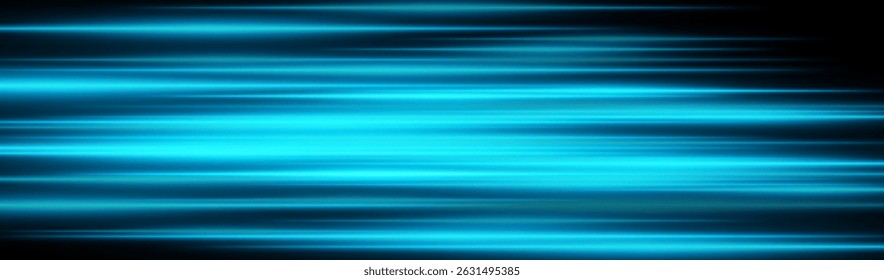 Blue velocity blur. Horizontal streaks with neon glow and intense speed effect on dark background. Perfect for sci-fi, tech, motion, energy visuals, fast concept.