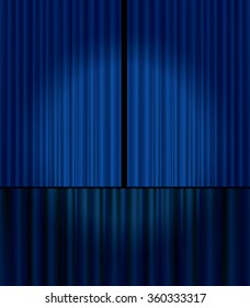 Blue velvet curtain vector background.