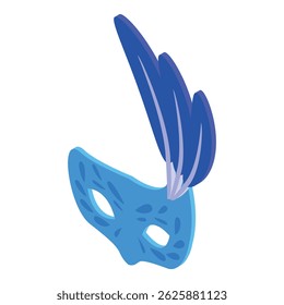 Blue venetian carnival mask with feathers is celebrating isometric illustration isolated on white background