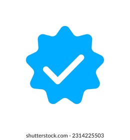 Blue verification checkmark badge vector icon. Social media verified symbol.