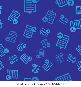 Blue Verification of delivery list clipboard and pen icon isolated seamless pattern on blue background.  Vector Illustration