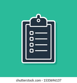 Blue Verification of delivery list clipboard icon isolated on green background.  Vector Illustration