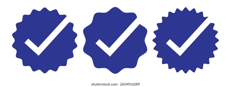 Conjunto de ícones de selo azul verificado. Conjunto de ícones de marca de seleção. Mídia social de carrapato azul. Ícone de marca de seleção azul. Ícones de verificação de conta de mídia social. eps 10