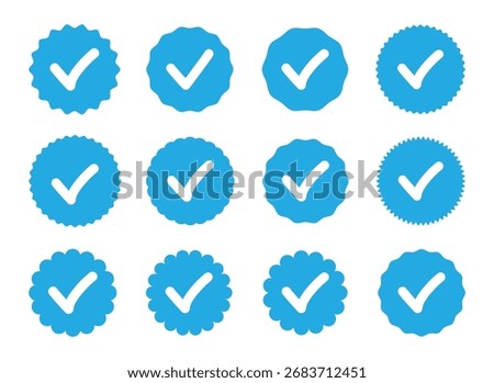 Blue Verified badge icon set. Set of check mark icons. Verified badge profile set. Instagram, Social media verified badge.  