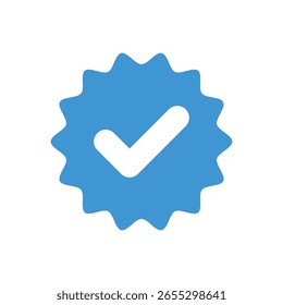 Vector verificado azul del icono de la insignia para la confirmación y el diseño de la Aprobación. Icono de garrapata azul. Símbolo de icono de verificación de marca de verificación azul.