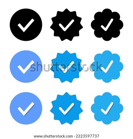 Blue verified badge icon vector. Tick, check mark sign symbol of social media profile Stock photo © 