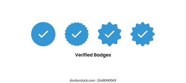 Blue verified check mark badge vector set. Perfect for social media icons, profile authentication, certification, approval, online trust, verification symbol, and digital identity design projects